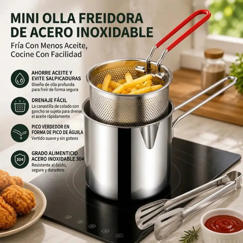 Freidora Compacta de Acero Inoxidable - Capacidad de 1,2 Litros